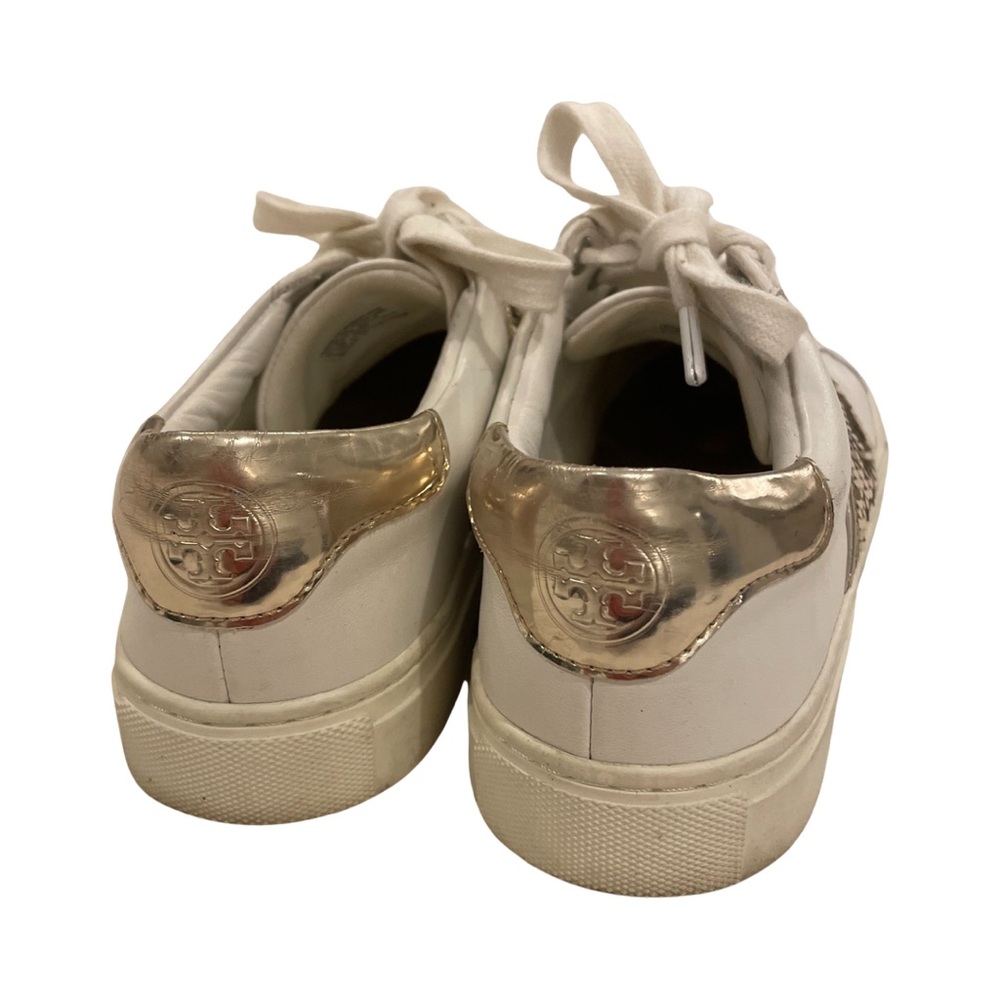 Tory Burch White Gold Sequin Carter Tennis Shoes Size 5.5 - Picture 3 of 4